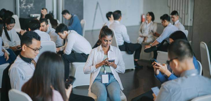 All employees of a company receiving workplace training in a meeting