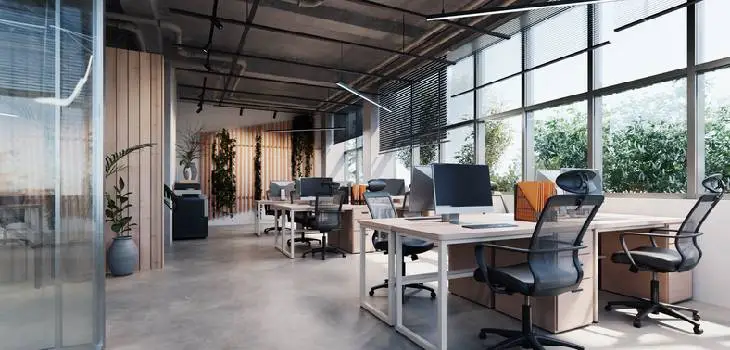 Empty office building with sunlight shining in from the window